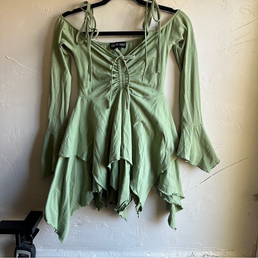 Dolls Kill Sage Green Handkerchief Hem Mini Dress